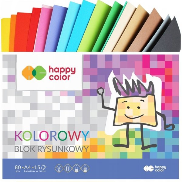 Blok rysunkowy A4 kolorowe kartki 15 kolorów HAPPY COLOR (06620)