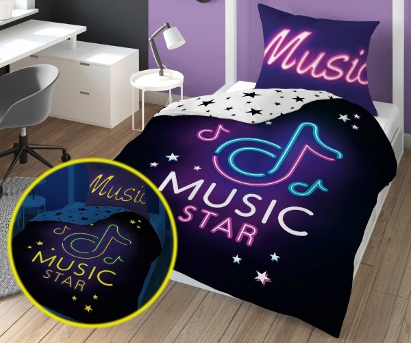 Pościel świecąca w ciemności MUSIC STAR 140 x 200 cm (4542A)