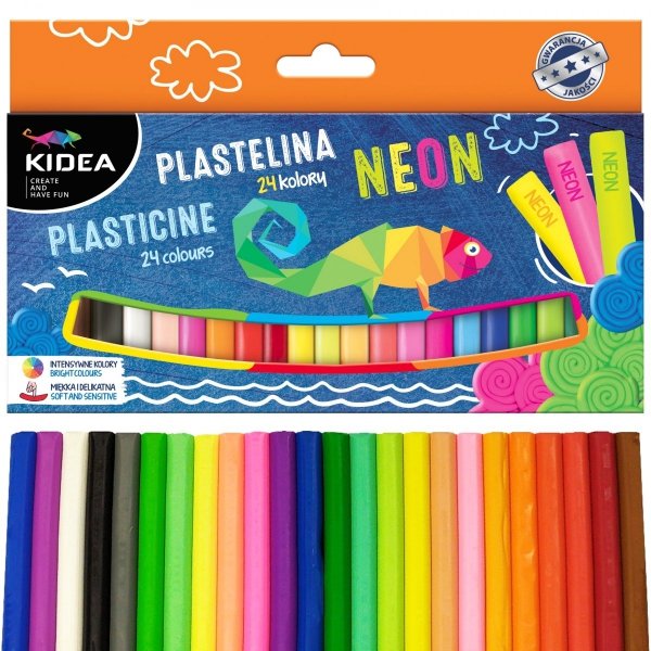 Plastelina 24 kolory + NEON KIDEA (PMIX24KA)