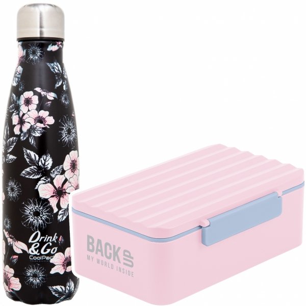 Zestaw bidon i śniadaniówka Drink&amp;Go butelka termiczna CoolPack 500ml kwiaty, HELEN (Z04744+SB6C36)