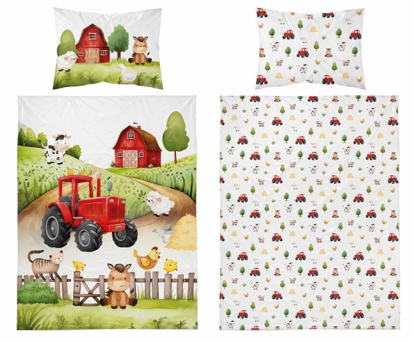 Pościel FARMA TRAKTOR komplet pościeli MAYA MOO 100x135 cm CZERWONA (4997A)