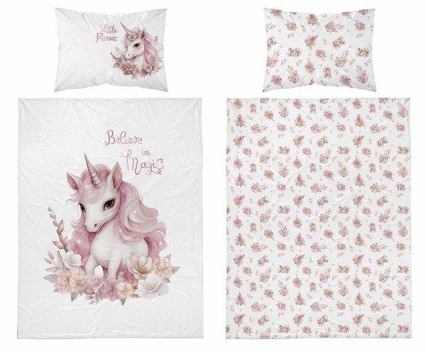 Pościel UNICORN Jednorożec komplet pościeli MAYA MOO 100x135 cm RÓŻOWA (5001B)