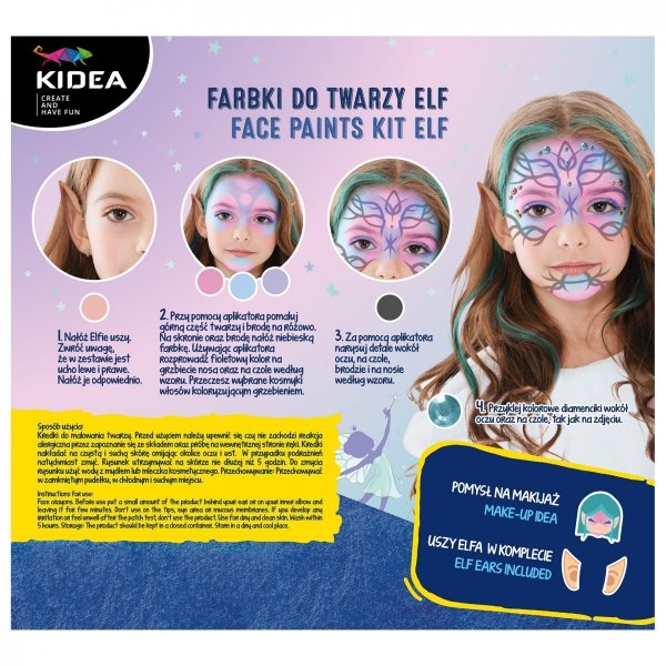 Farbki do malowania twarzy ZESTAW ELF 4 kolory KIDEA (FDTZEUKA)