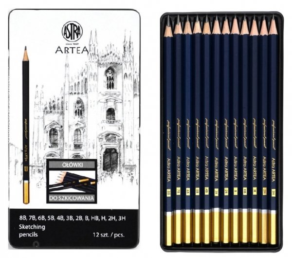 Ołówek Ołówki do szkicowania w metalowym pudełku 12 szt ARTEA Astra (206120013)