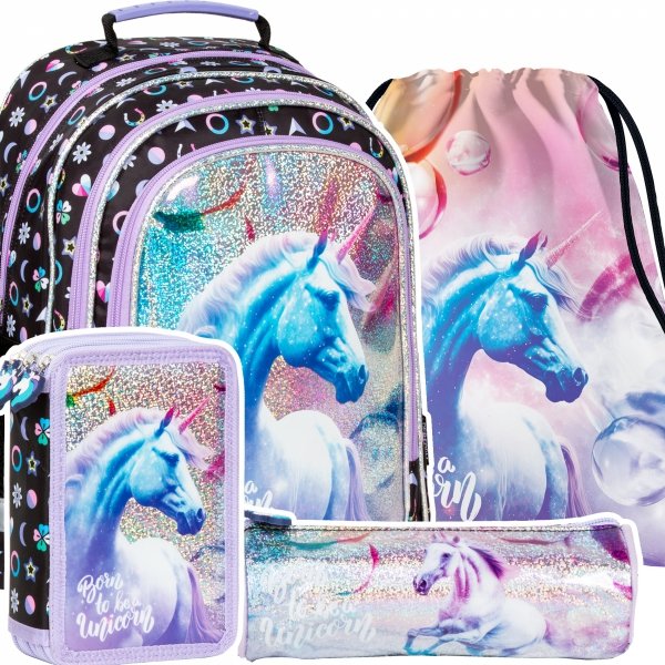 ZESTAW 4 el. Plecak szkolny UNICORN Jednorożec (PL15BJR15SET4CZ)