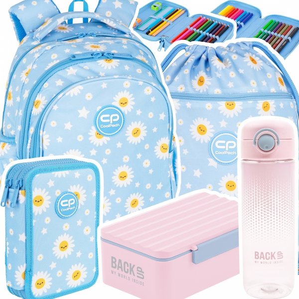 ZESTAW 5 el. Plecak wczesnoszkolny CoolPack JERRY 21 L stokrotki, DAISY SUN (F029834SET5CZ)