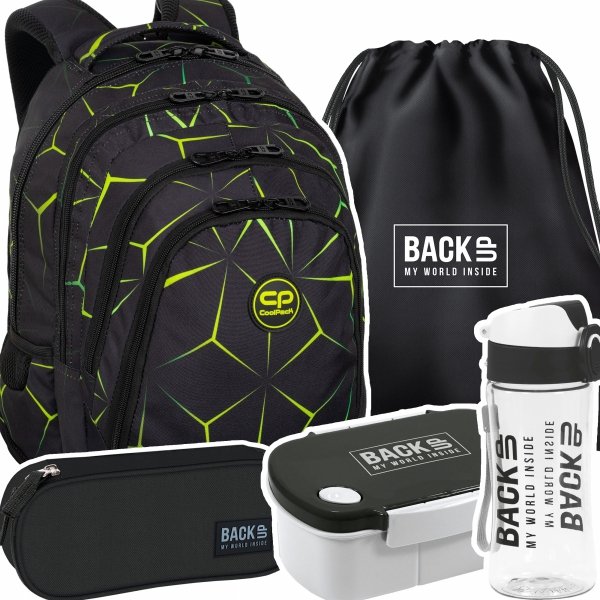 ZESTAW 5 el. Plecak CoolPack DRAFTER 28 L zielone wzory, QUAKE (F010750SET5CZ)