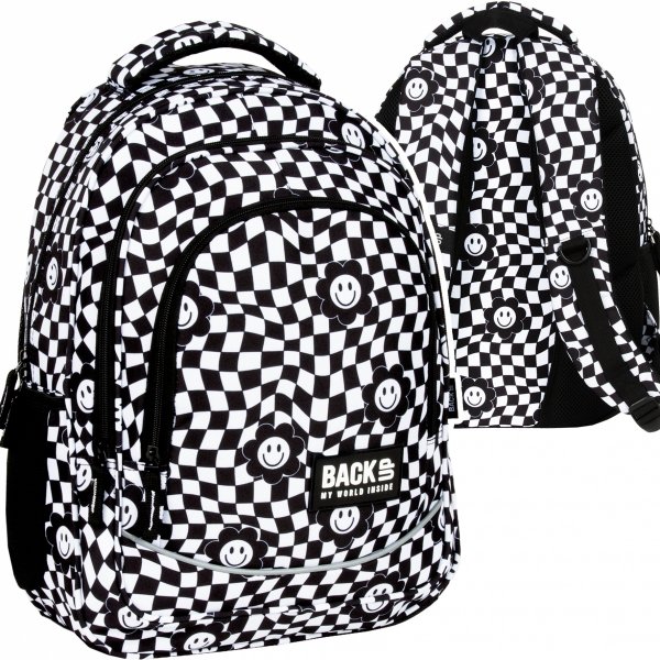 Plecak szkolny młodzieżowy BackUP 26 L kratka, HAPPY FACE (PLB6X14)