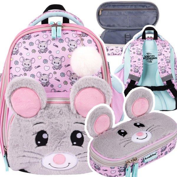 ZESTAW 2 el. Tornister Plecak wczesnoszkolny BAMBINO myszka, MOUSE B8 (63772SET2CZ)