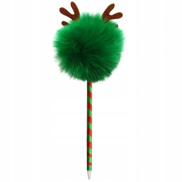 Długopis świąteczny z pomponem ROGI RENIFERA zielony INCOOD.  (0106-0267)