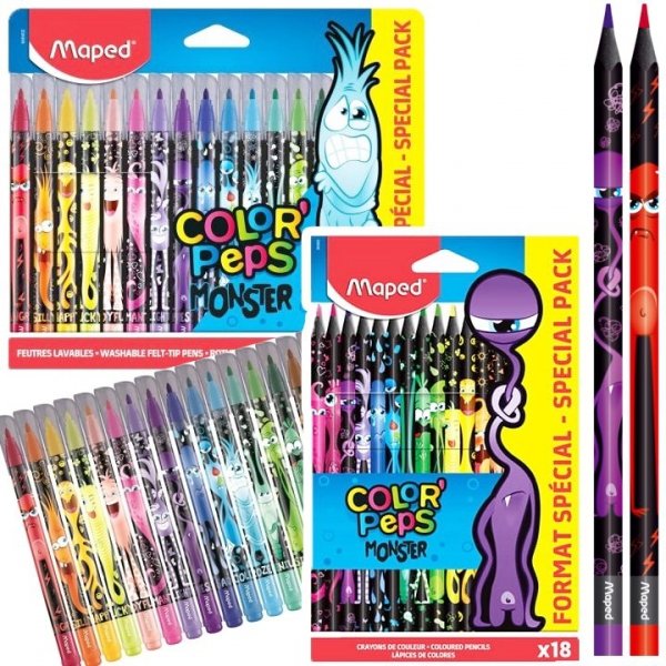 KREDKI ołówkowe + FLAMASTRY Colorpeps MONSTER 18 kolorów MAPED (26008/54021)