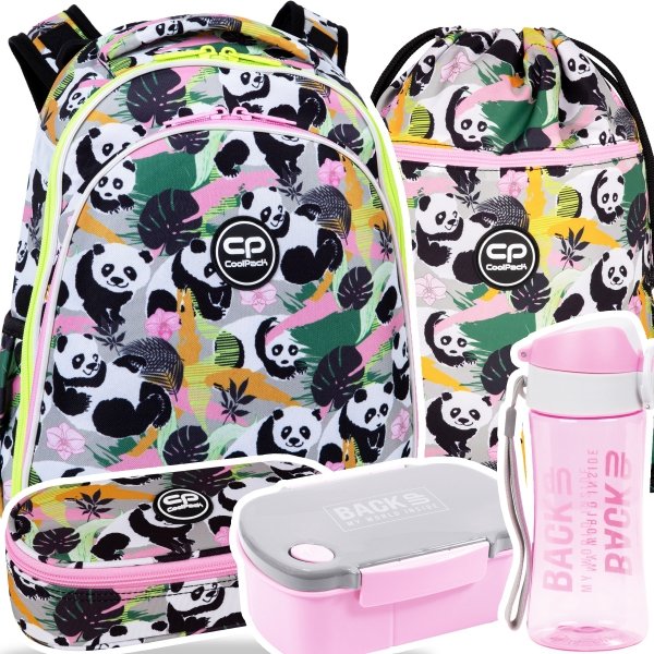 ZESTAW 5 el. Tornister Plecak CoolPack TURTLE  25 L pandy, PANDA GANG (F015829SET5CZ)