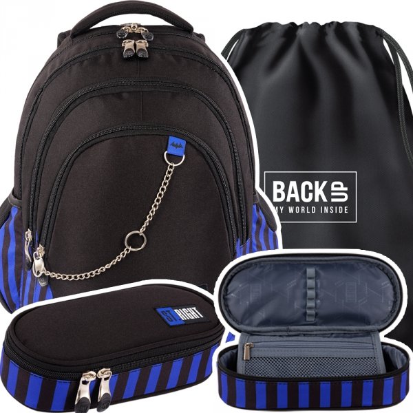 ZESTAW 3 el. Plecak szkolny młodzieżowy ST.RIGHT BLACK &amp; BLUE BP6 (67510SET3CZ)
