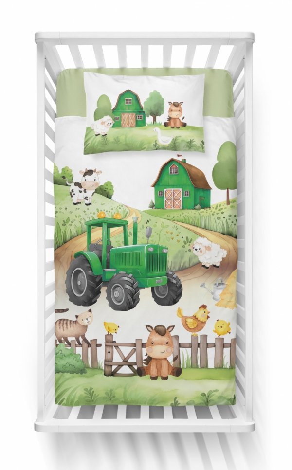 Pościel FARMA TRAKTOR komplet pościeli MAYA MOO 100x135 cm ZIELONA (4997B)