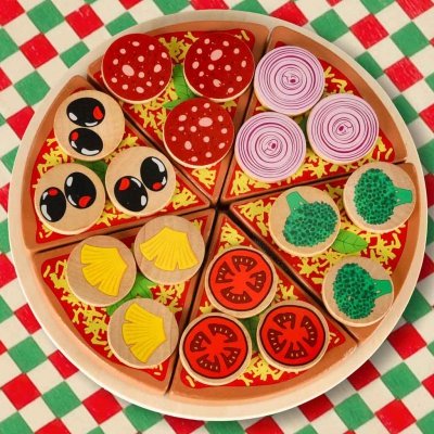 Pizza drewniany zestaw do zabawy na rzep  akcesoria łopatka nóż talerz nauka krojenia 20cm