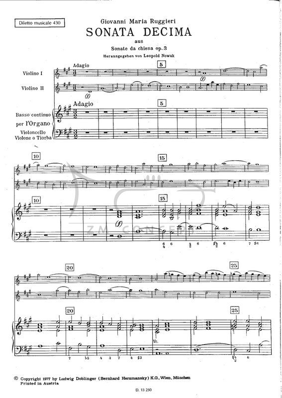 Diletto Musicale Ruggieri Giovanni Maria: Sonata decima aus Sonate da chiesa op. 3 na dwoje skrzypiec i bc