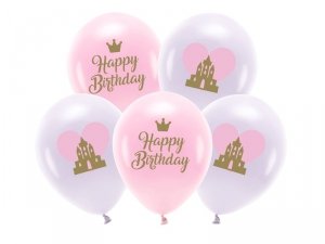 Balony Eco 33 cm, Happy Birthday, mix (1 op. / 5 szt.)