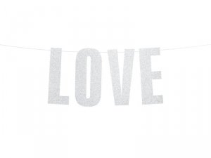 Baner Love, srebrny, 21x55cm