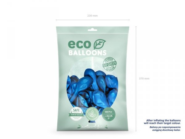 Balony Eco 26cm metalizowane, niebieski (1 op. / 100 szt.)