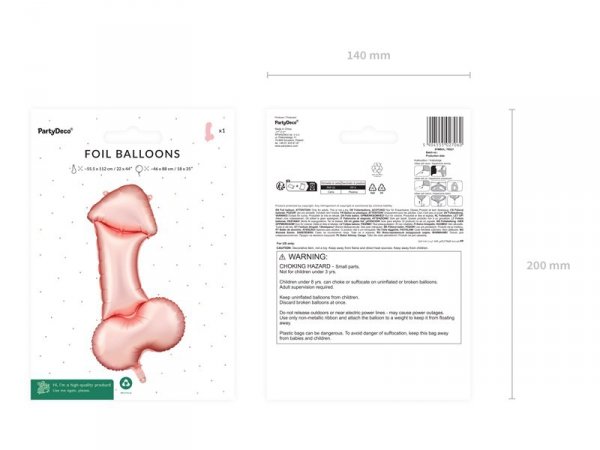 Balon foliowy Penis, 55.5x112 cm, różowe złoto (1 karton / 50 szt.)