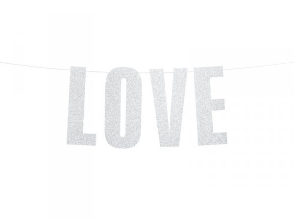 Baner Love, srebrny, 21x55cm