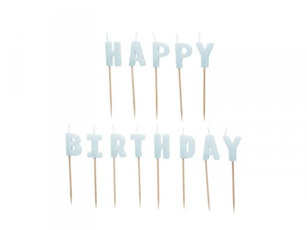Świeczki urodzinowe Happy Birthday, 2,5 cm, jasny błękit (1 karton / 24 op.) (1 op. / 13 szt.)