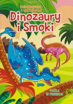 Dinozaury i smoki. Kolorowanka z naklejkami
