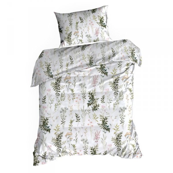 Pościel 160x200 cm bawełniana kolor biały, ciemnozielony z wzorem roślinnym VANESS