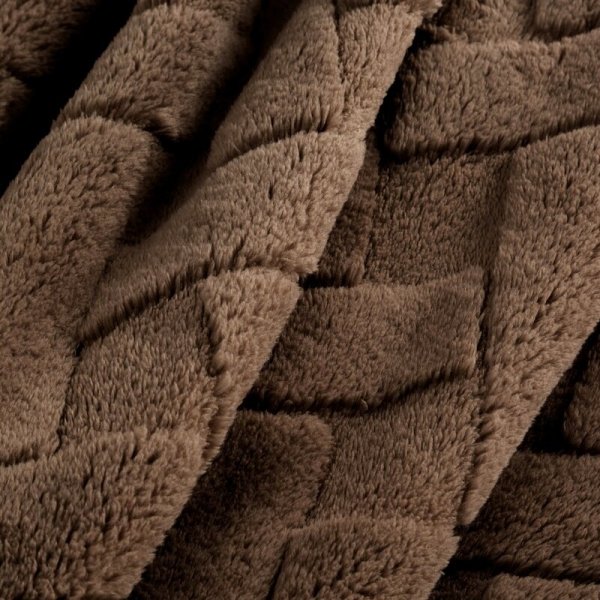 Koc flano 220x200 cm zdobiony wytłaczanym wzorem CARO Design 91 Ciemny Brąz 