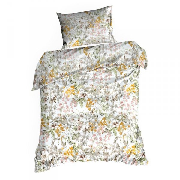 Pościel 220x200 cm bawełniana kolor biały, jasnozielony z wzorem botanicznym PAULA