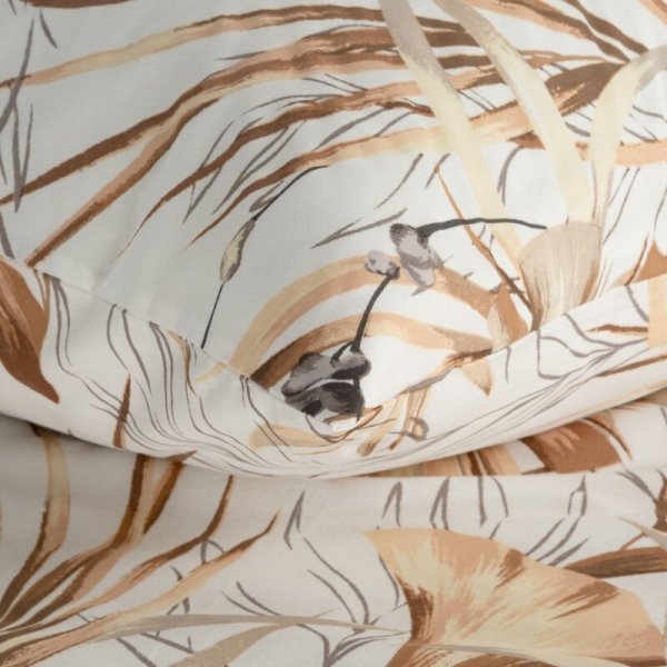 Pościel 220x200 cm bawełniana kolor biały, brązowy z wzorem botanicznym POLA