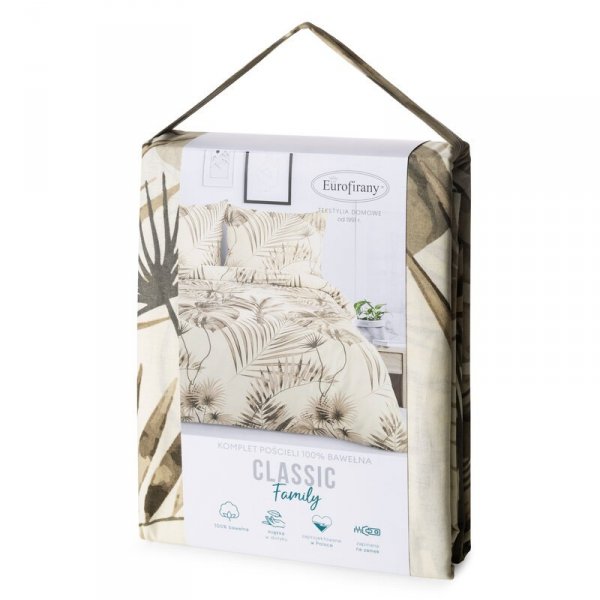 Pościel 220x200 cm bawełniana kolor beżowy, stalowy z wzorem egzotycznych liści NINA