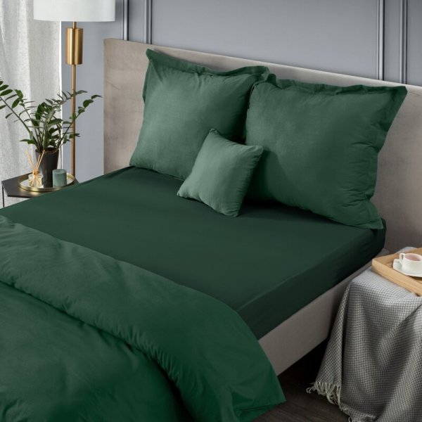 Prześcieradło jersey z gumką 180x200 cm z bawełny kolor ciemny zielony 125 g/m2 Design 91 