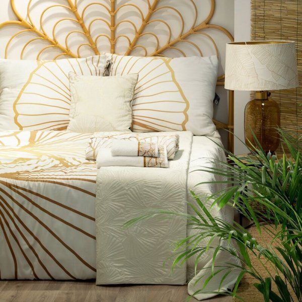 Narzuta dekoracyjna 170x210 Luna 3 biała złota liście miłorzębu welurowa Limited Collection Eurofirany