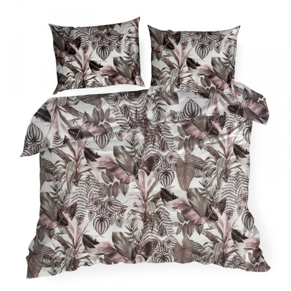 Pościel 160x200 cm bawełniana kolor fioletowy, biały z wzorem egzotycznych liści DAVOS