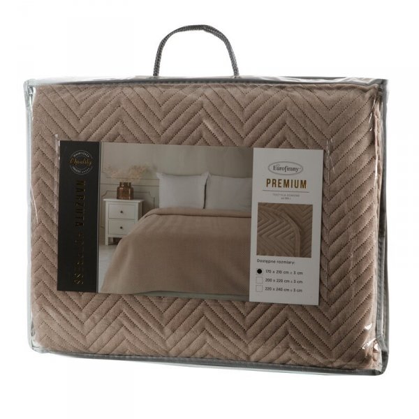 EUROFIRANY PREMIUM Narzuta LEN z tkaniny o strukturze lnu pikowana w wzór jodełki 200x220cm ciemny beżowy