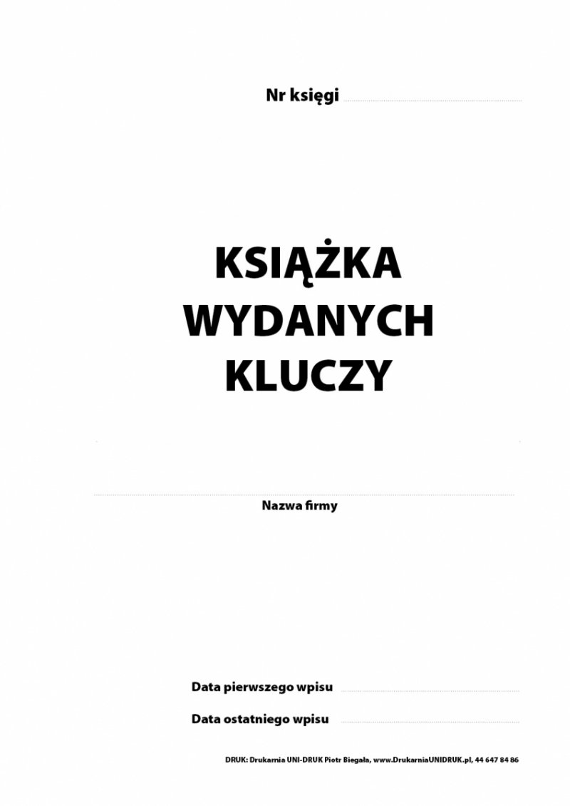 Książka wydanych kluczy A-4 pionowa, opr. miękka numerowana