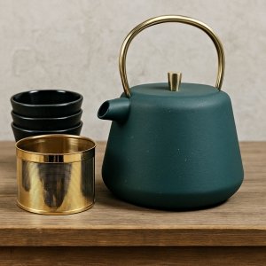 ZAPARZACZ żeliwny DZBANEK CZAJNIK do herbaty 1L + 4 czarki zestaw 