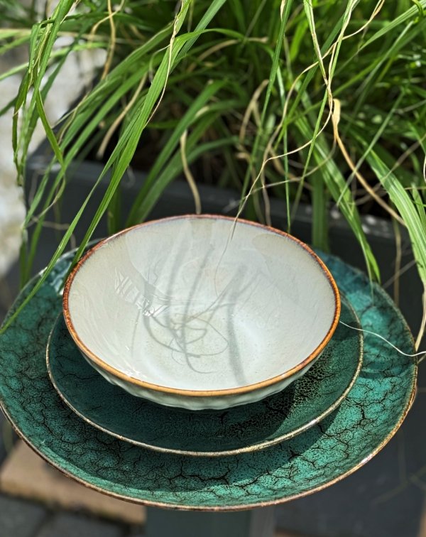 SERWIS OBIADOWY talerze ceramiczne 18 el Zestaw na 6 osób GREEN GREY OMBRES