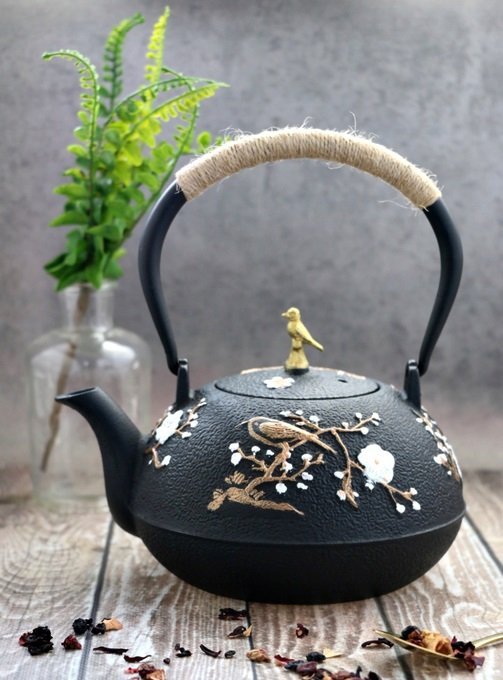 CZAJNIK ŻELIWNY IMBRYK  ZAPARZACZ DO HERBATY ZIÓŁ 1.0L + PODGRZEWACZ