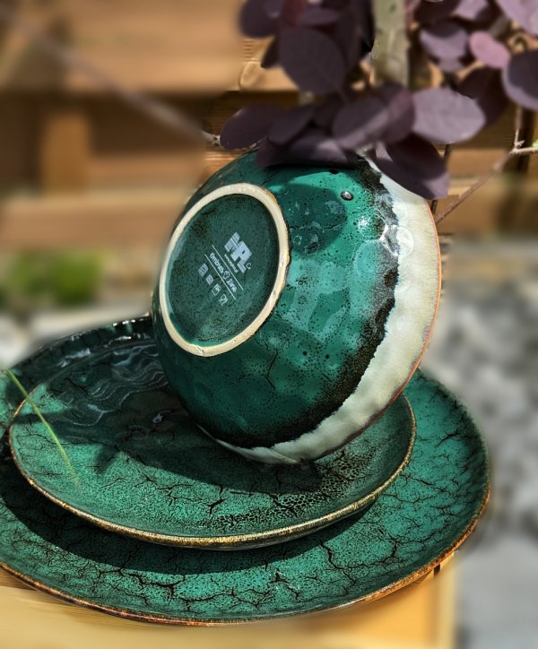 SERWIS OBIADOWY talerze ceramiczne 18 el Zestaw na 6 osób GREEN GREY OMBRES