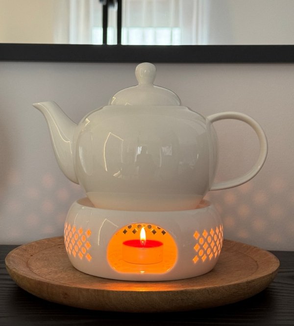 Ceramiczny DZBANEK 1L ZAPARZACZ do herbaty SITKO + PODGRZEWACZ ZESTAW