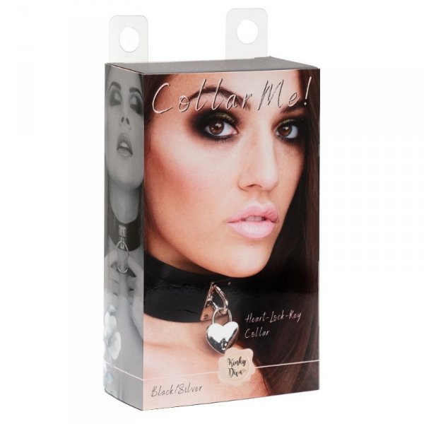 Kinky Diva obróżka z kłódką Heart Lock & Key Collar Black/Silver
