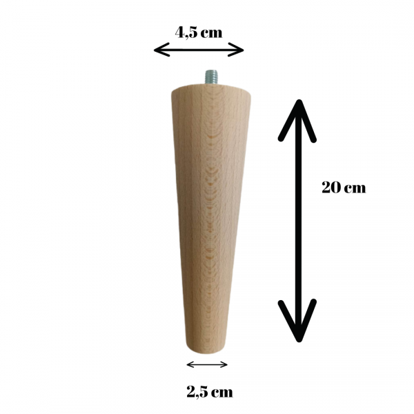Noga meblowa drewniana toczona STOŻEK bukowa 20 cm + śruba M8