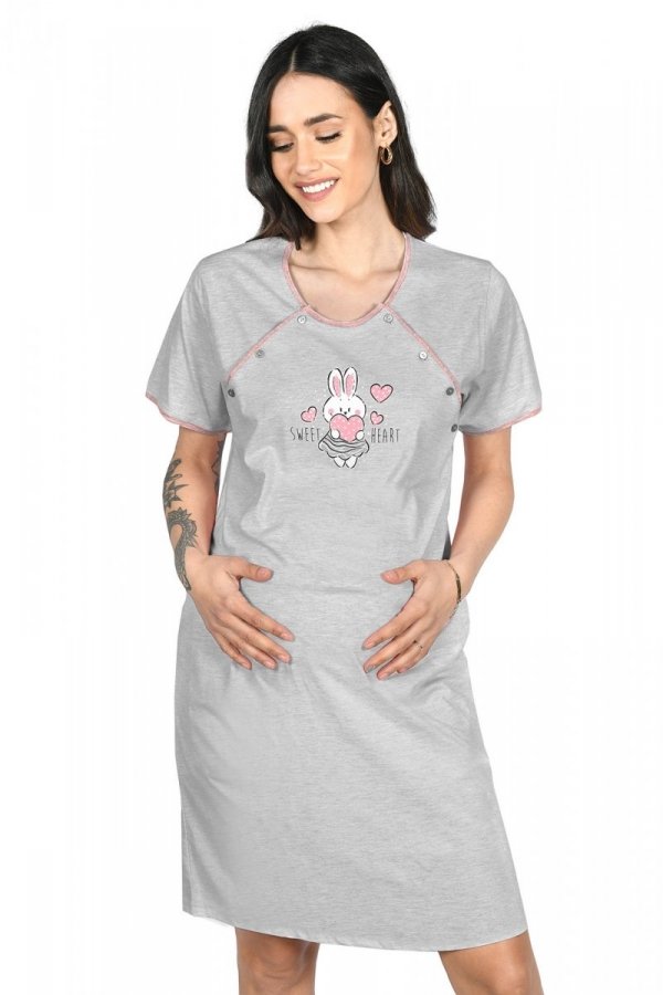 MijaCulture - 2 w 1 komplet koszula nocna i do karmienia + szlafrok 2075 melanż królik
