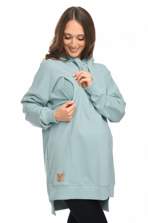 MijaCulture - 3 w 1 długa bluza ciążowa i do karmienia z rozcieciami „Aurelia” M011 turkus