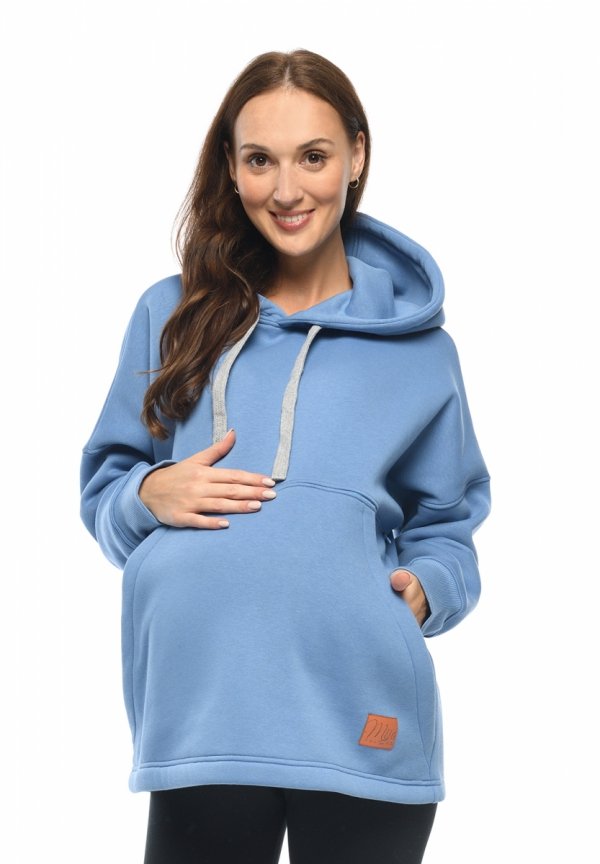 MijaCulture - 3 w 1 ciepła bluza oversize ciążowa i do karmienia z kapturem „Megan ” M0121 Niebieski