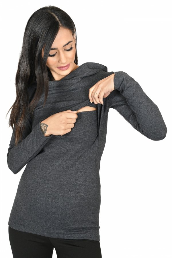 MijaCulture – 3 w 1 bluza ciążowa i do karmienia „Neli” M007 grafit