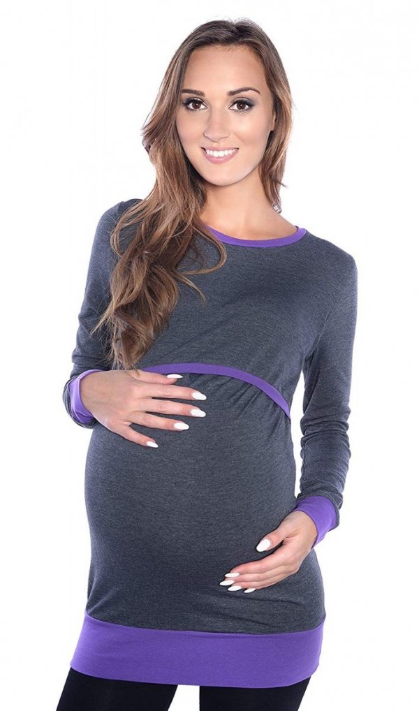 Wygodna bluzka 2 w1 ciążowa i do karmienia na co dzień „Mandy” długi rękaw 9048 fiolet/grafit 1