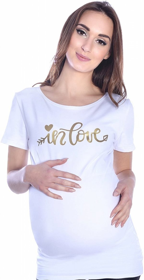 Komfortowy  T-shirt „In Love” dla kobiet w ciąży 9080  biały